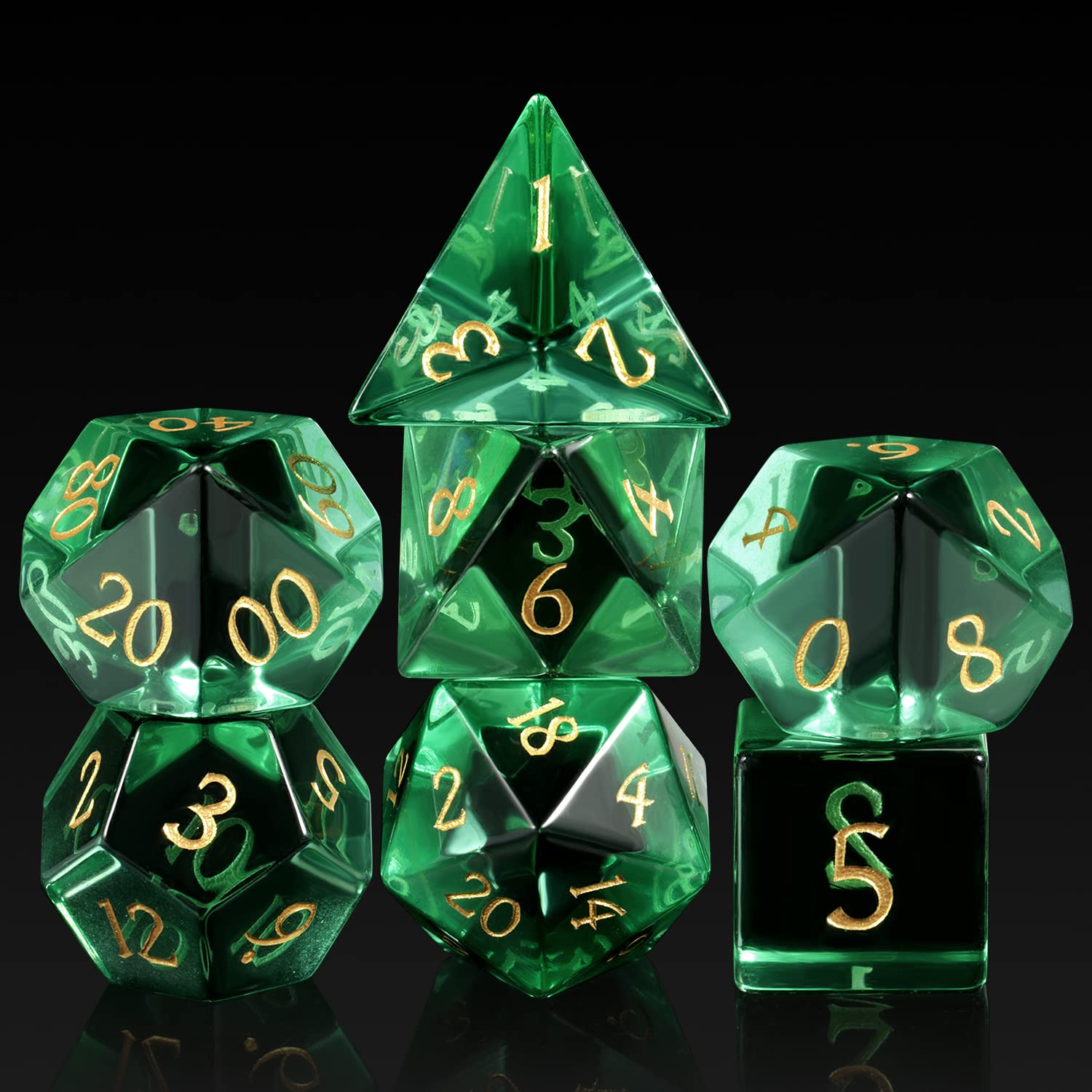 D&D Dice, DNDND 7 Piece Zircon Glass Dice Set with Great Gift Box